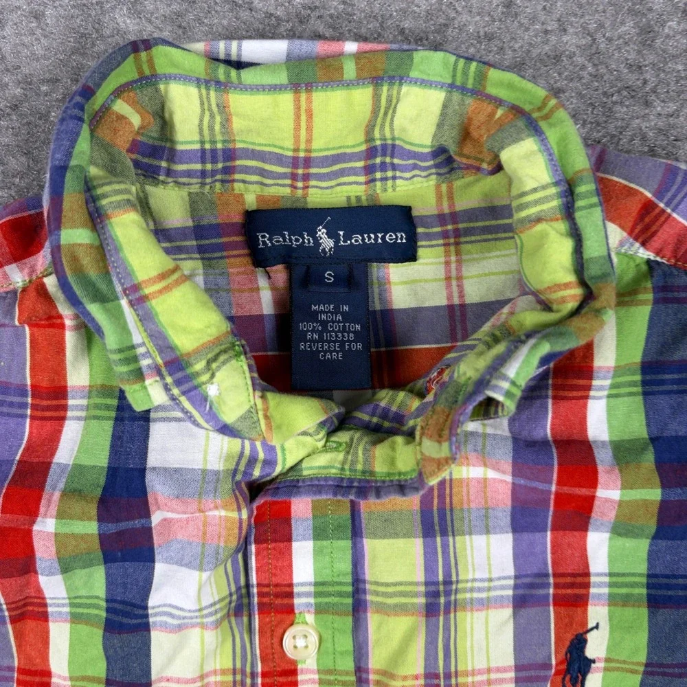 Ralph Lauren Button Down Shirt Boys Small Multi Color Plaid Short Sleeve